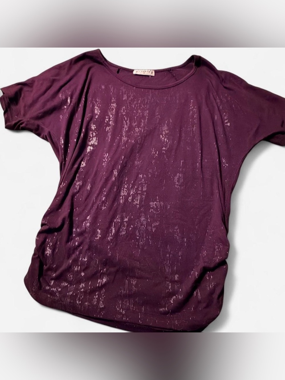 Agenda Purple Metallic-Effect Short Sleeve Tee, Size Small